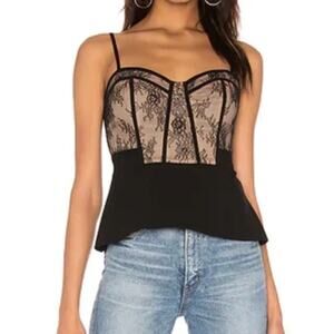BCBGMaxAzria Womens XXS Black Nude Lace Corset Crop Top Zip Stretch Blouse